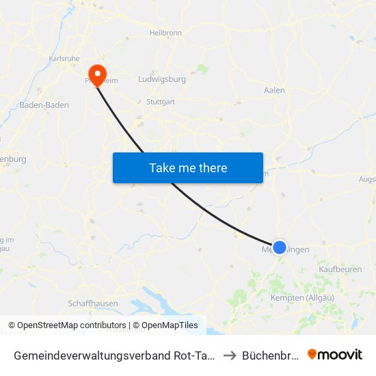 Gemeindeverwaltungsverband Rot-Tannheim to Büchenbronn map