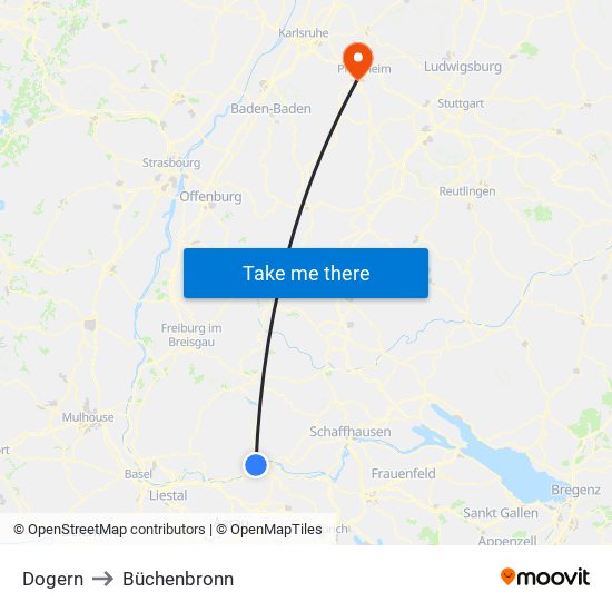 Dogern to Büchenbronn map
