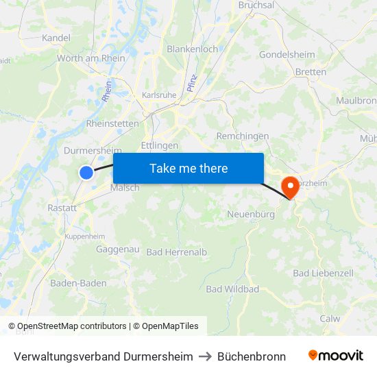Verwaltungsverband Durmersheim to Büchenbronn map