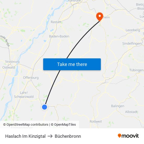 Haslach Im Kinzigtal to Büchenbronn map
