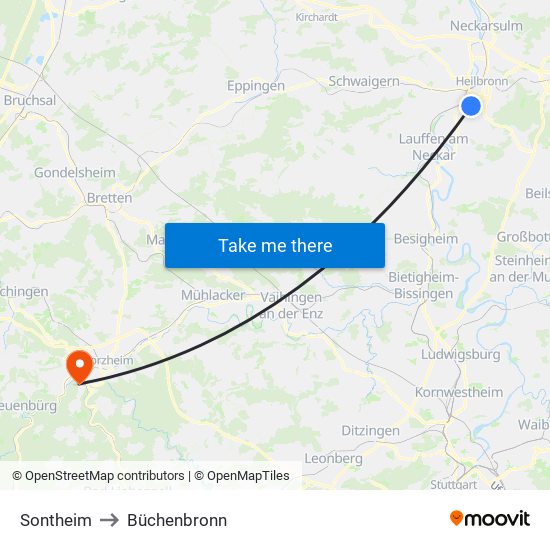 Sontheim to Büchenbronn map