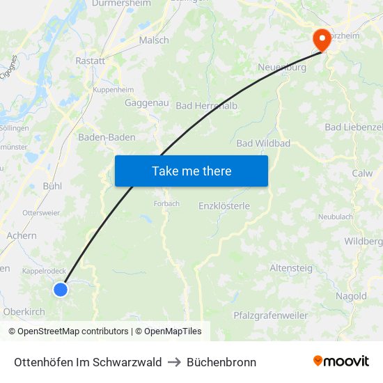 Ottenhöfen Im Schwarzwald to Büchenbronn map