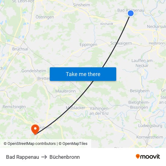 Bad Rappenau to Büchenbronn map