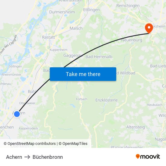 Achern to Büchenbronn map