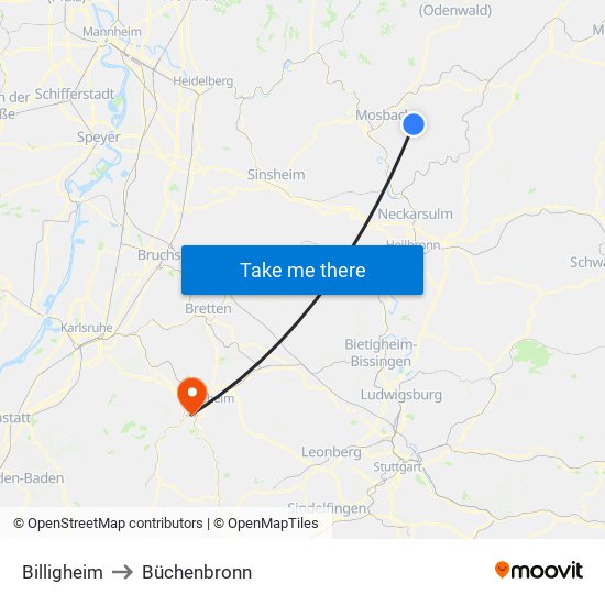 Billigheim to Büchenbronn map