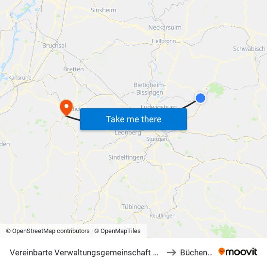 Vereinbarte Verwaltungsgemeinschaft Der Stadt Backnang to Büchenbronn map