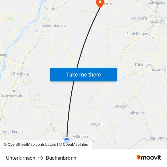 Unterkirnach to Büchenbronn map