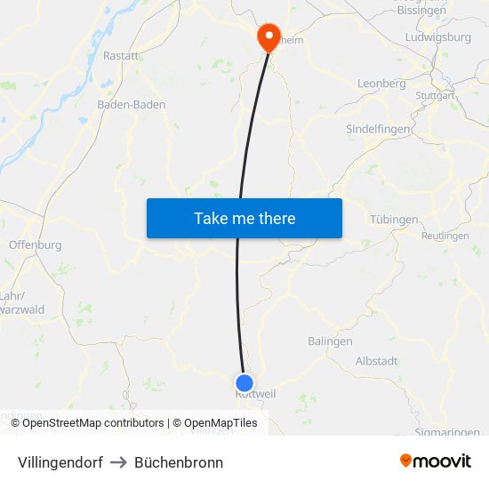 Villingendorf to Büchenbronn map