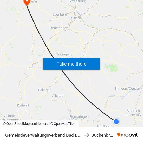 Gemeindeverwaltungsverband Bad Buchau to Büchenbronn map