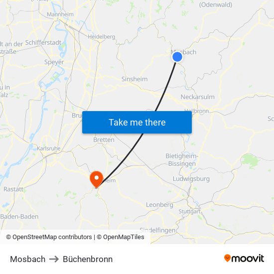 Mosbach to Büchenbronn map