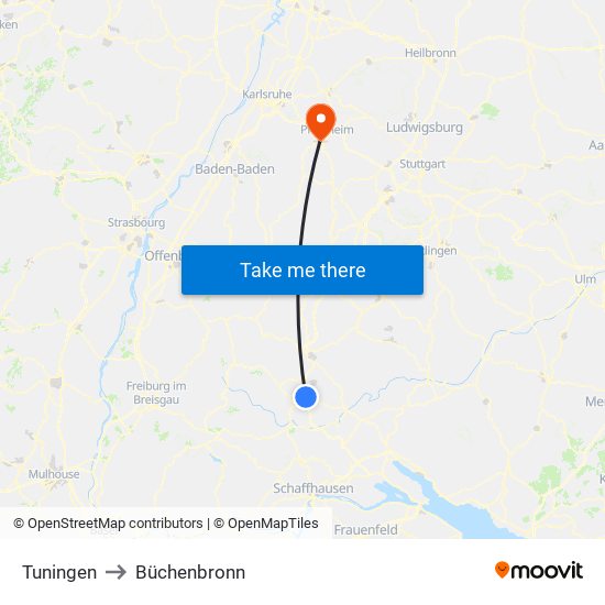 Tuningen to Büchenbronn map