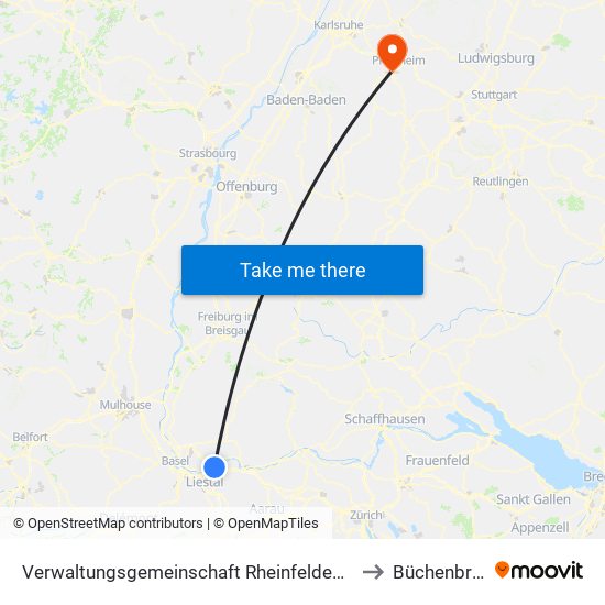 Verwaltungsgemeinschaft Rheinfelden (Baden) to Büchenbronn map