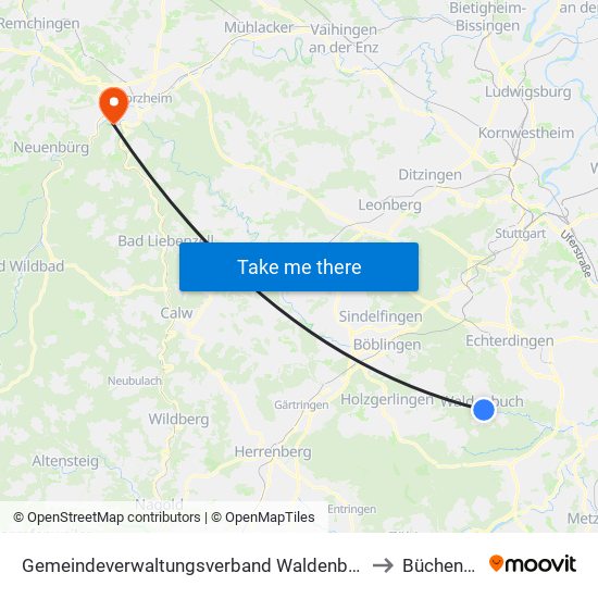 Gemeindeverwaltungsverband Waldenbuch/Steinenbronn to Büchenbronn map