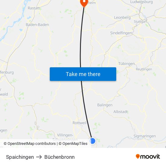 Spaichingen to Büchenbronn map
