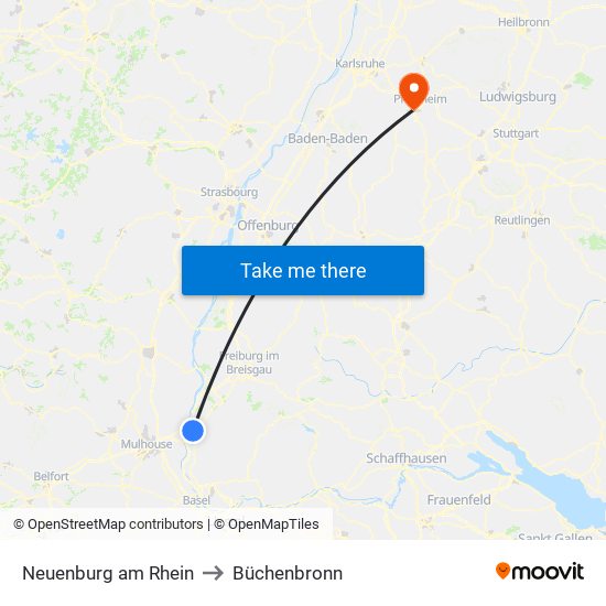 Neuenburg am Rhein to Büchenbronn map