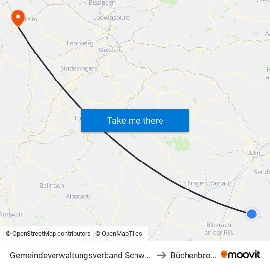 Gemeindeverwaltungsverband Schwendi to Büchenbronn map