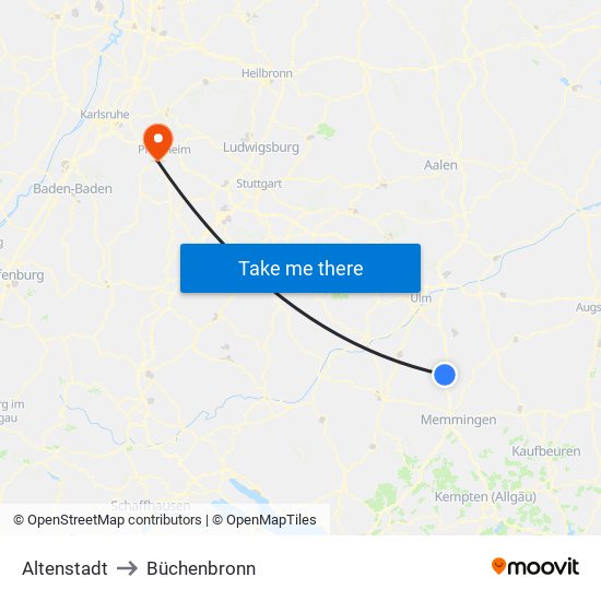 Altenstadt to Büchenbronn map