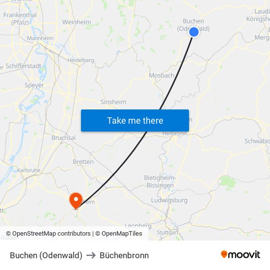 Buchen (Odenwald) to Büchenbronn map