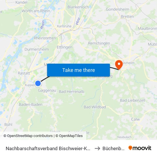 Nachbarschaftsverband Bischweier-Kuppenheim to Büchenbronn map