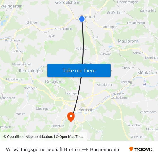 Verwaltungsgemeinschaft Bretten to Büchenbronn map