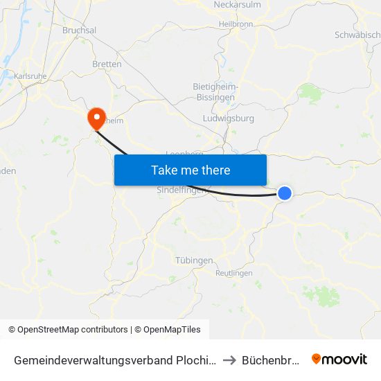 Gemeindeverwaltungsverband Plochingen to Büchenbronn map