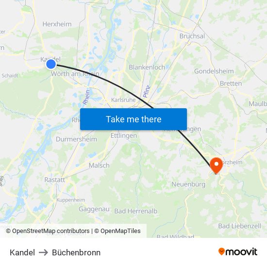 Kandel to Büchenbronn map