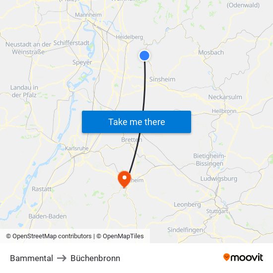 Bammental to Büchenbronn map