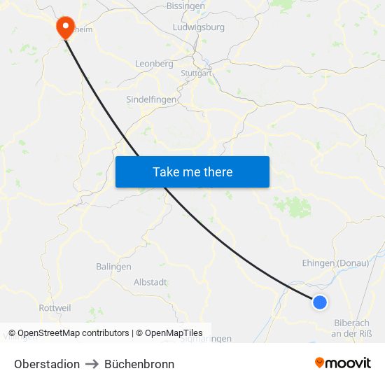 Oberstadion to Büchenbronn map