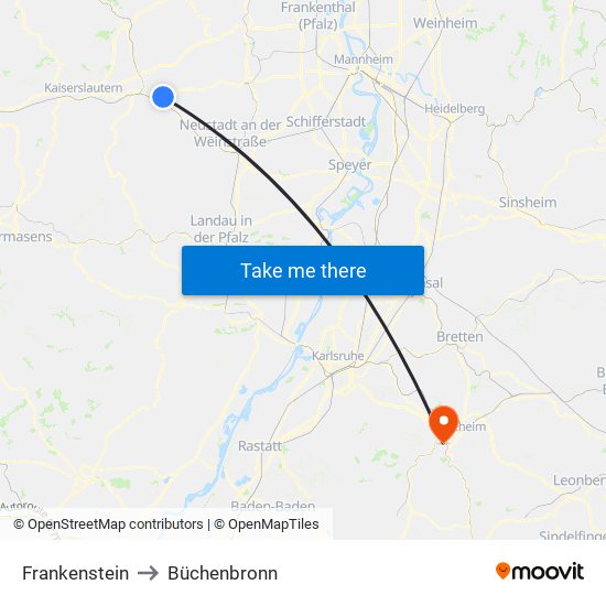 Frankenstein to Büchenbronn map