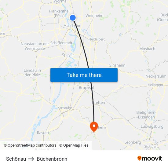 Schönau to Büchenbronn map