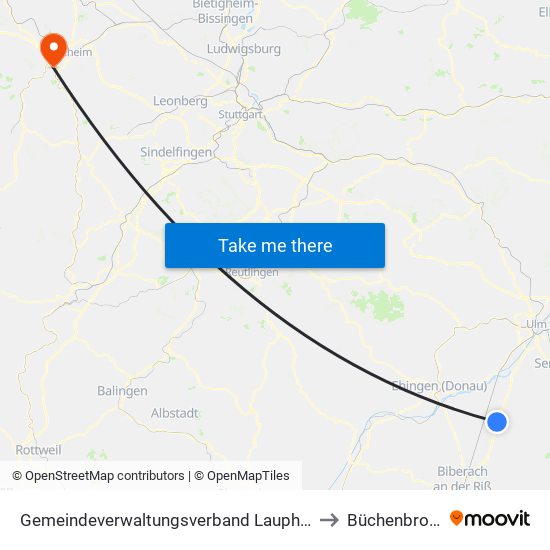 Gemeindeverwaltungsverband Laupheim to Büchenbronn map