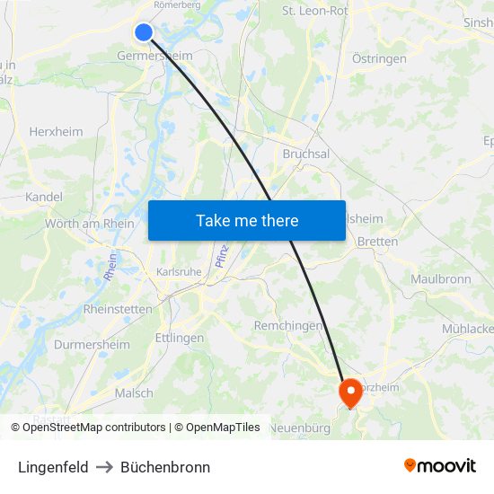 Lingenfeld to Büchenbronn map