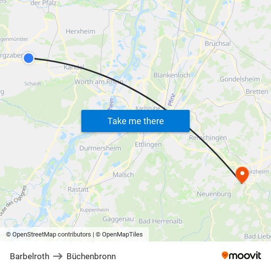 Barbelroth to Büchenbronn map