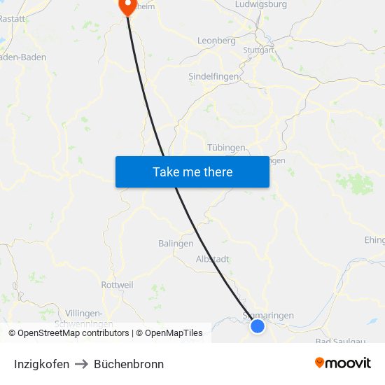 Inzigkofen to Büchenbronn map