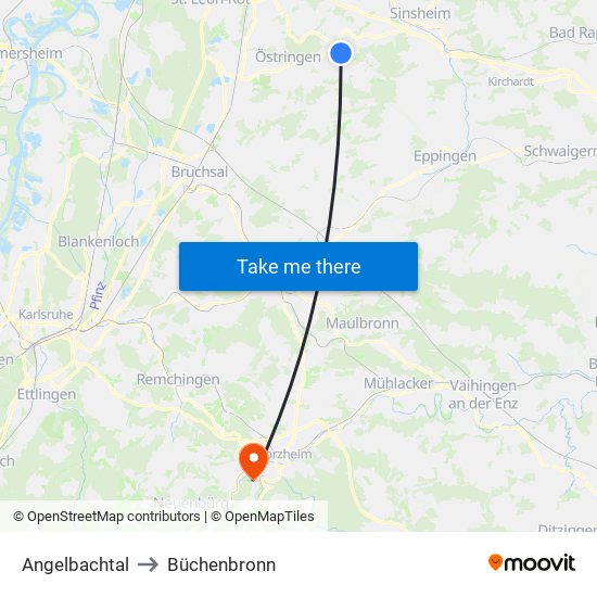 Angelbachtal to Büchenbronn map