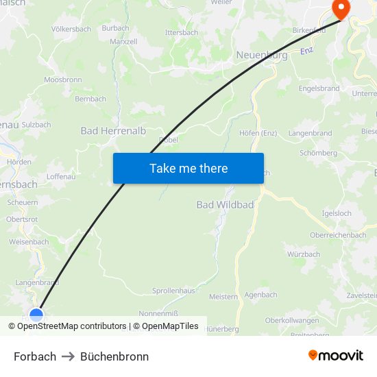 Forbach to Büchenbronn map
