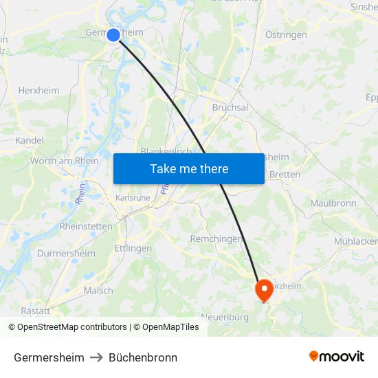 Germersheim to Büchenbronn map