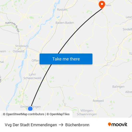 Vvg Der Stadt Emmendingen to Büchenbronn map