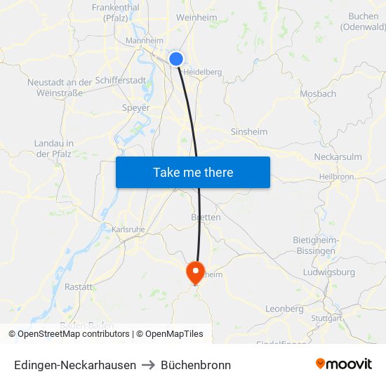 Edingen-Neckarhausen to Büchenbronn map