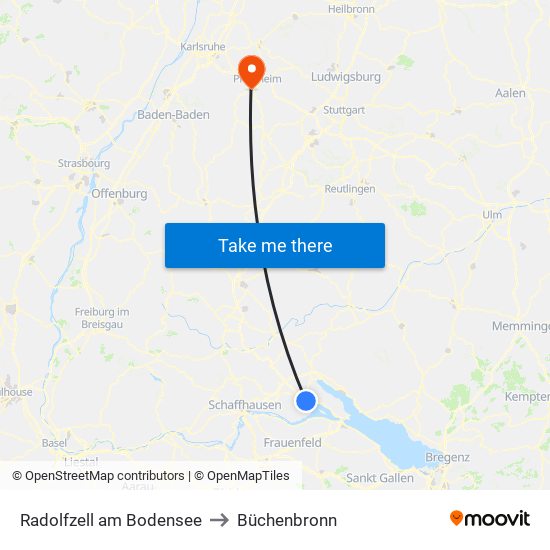 Radolfzell am Bodensee to Büchenbronn map