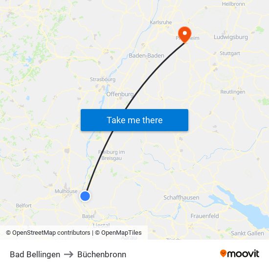 Bad Bellingen to Büchenbronn map