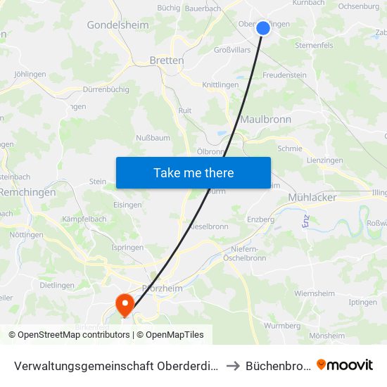 Verwaltungsgemeinschaft Oberderdingen to Büchenbronn map