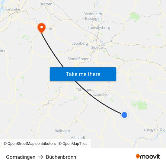 Gomadingen to Büchenbronn map