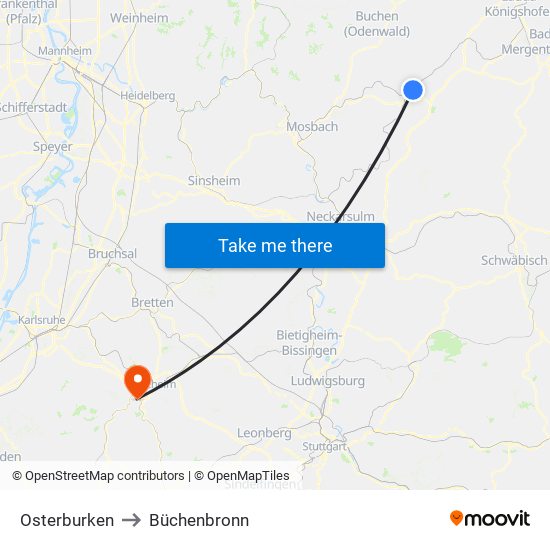 Osterburken to Büchenbronn map