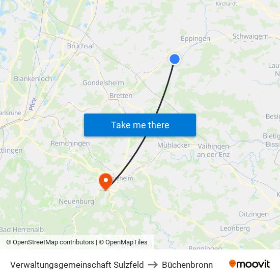 Verwaltungsgemeinschaft Sulzfeld to Büchenbronn map