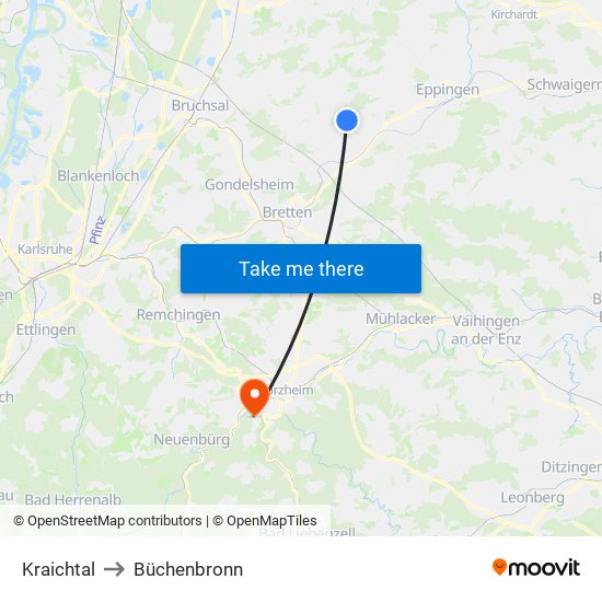 Kraichtal to Büchenbronn map