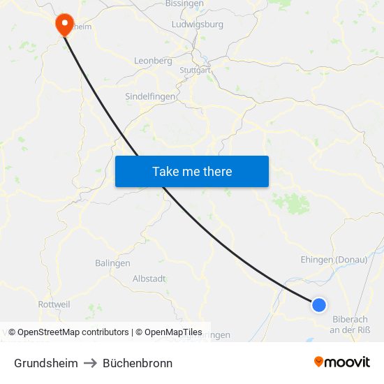 Grundsheim to Büchenbronn map