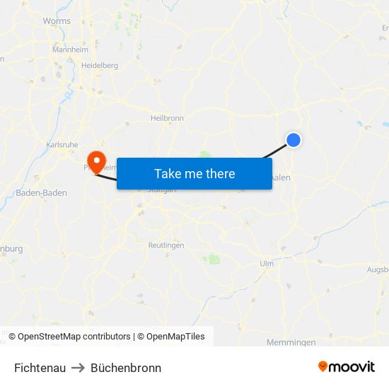 Fichtenau to Büchenbronn map