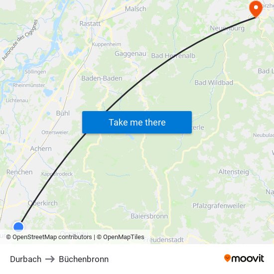 Durbach to Büchenbronn map