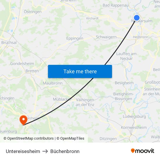 Untereisesheim to Büchenbronn map